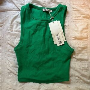 Zara Green Fitted Crop Tank Top